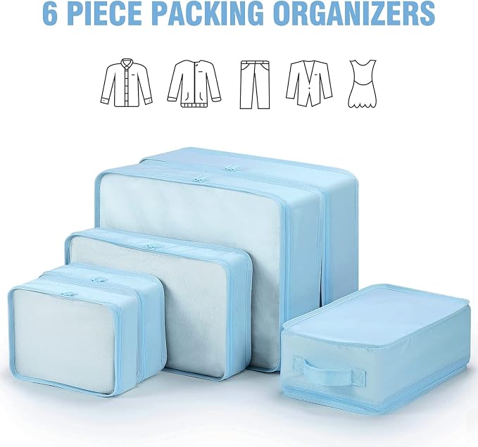 Mossio 6 Set Packing Cubes with Shoe Bag - Lightweight Travel Luggage Suitcase Organizers - Image 4