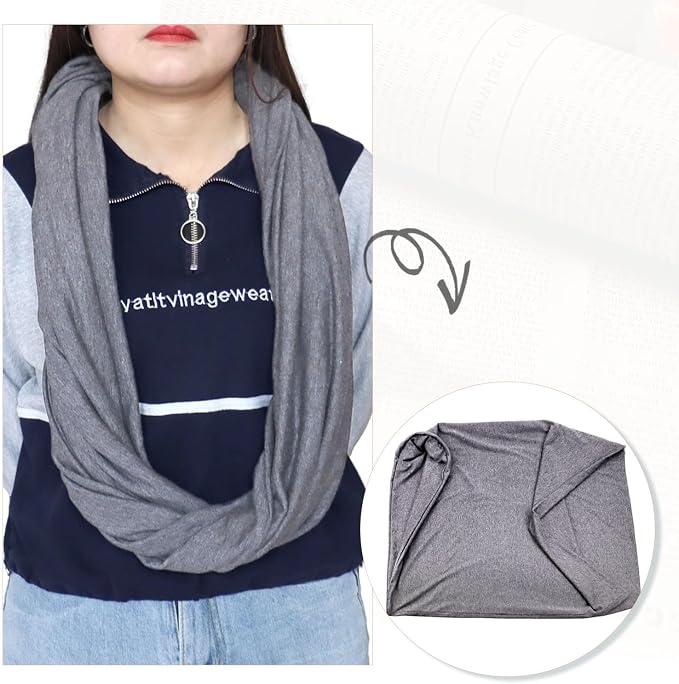Infinity Scarf with Hidden Pockets Converts to Blanket and Wrap Travel Blanket Tube Scarf Wearable Blankets for Women Perfect for Travel, Grey - Image 5
