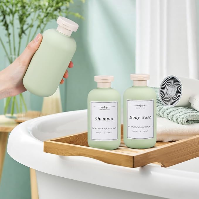 6.8oz Travel Bottles for Toiletries, Empty Plastic Squeeze Bottles with Flip Cap, Lotion Container for Toiletries Travel Size Shampoo and Conditioner (3 pack Green) - Image 6