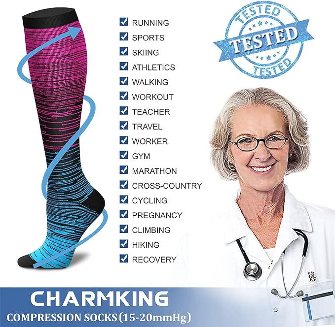 CHARMKING Compression Socks for Women & Men Circulation (3 Pairs) 15-20 mmHg is Best Support for Athletic Running Cycling - Image 4