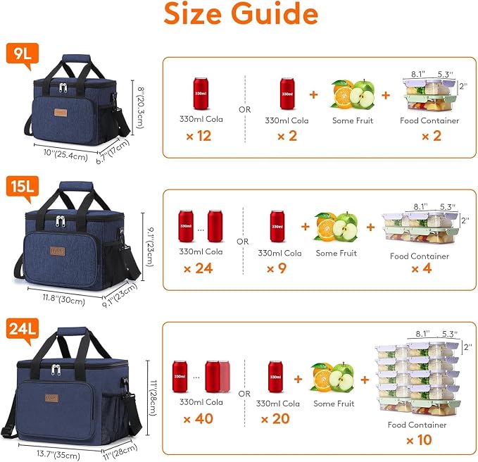 Lifewit Medium Lunch Bag, Insulated Lunch Box, Soft Cooler Cooling Tote for Adult Men Women, Dark Blue 12-Can (9L) - Image 5