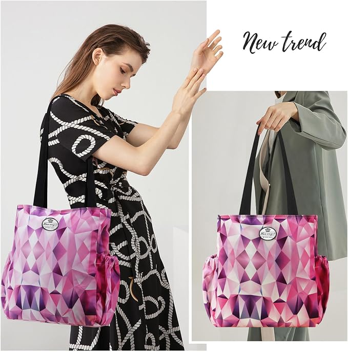 HUA ANGEL Floral Tote Bag - Casual Shoulder Bag Daily Tote Bag with Zipper Gym Travel Shopping Work Handbag for Women - Image 6