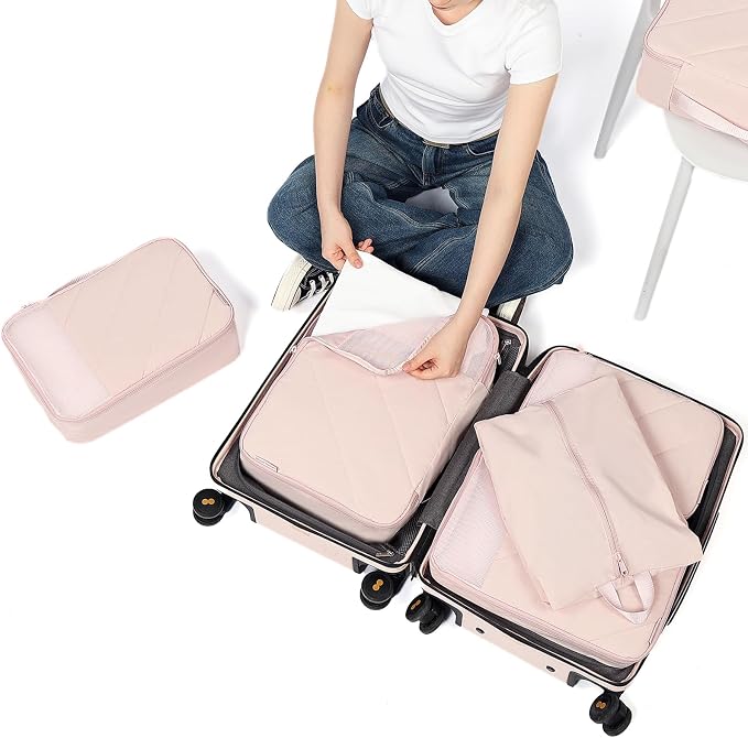 NISHEL 6 Set Packing Cubes for Travel | Luggage Organizer Bags with Shoe Bag, Lightweight, Durable Space Saver Bags Travel Essentials, Pink - Image 6