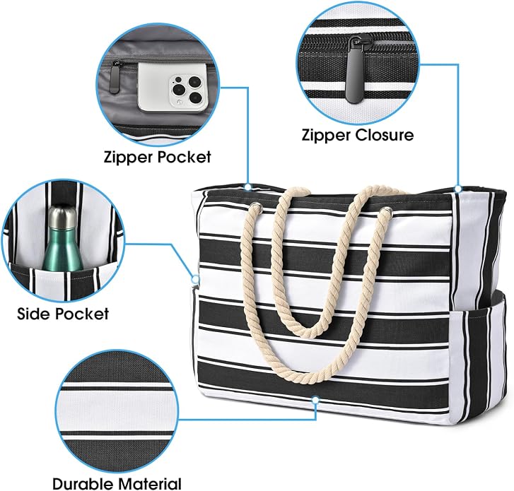 Becokan Beach Bags for Women Large Waterproof Beach Tote Bag Zipper Beach Bags Waterproof Sandproof Swim Pool Bag Large Tote - Image 4
