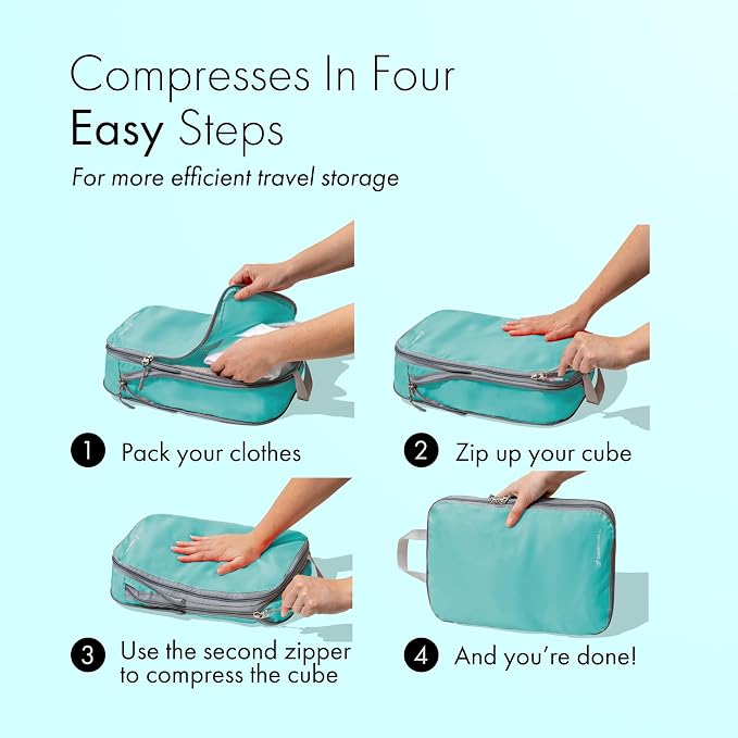 (Not Made In China) Compression Packing Cubes For Travel, Suitcase and Luggage Space Saver Organizer Bags, Lightweight, Waterproof Nylon, Durable, 4pc Set, Lake Blue - Image 3