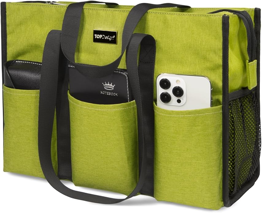 TOPDesign Utility Water Resistant Tote Bag with 13 Pockets, Top Zipper Closure & Thick Bottom Support, for Working Women by TOPDesign