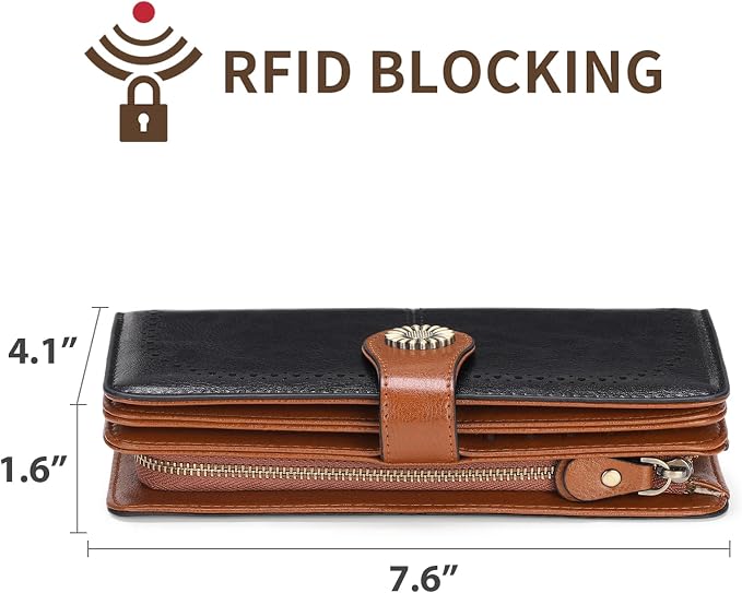 SENDEFN Wallets for Women Leather Credit Card Holder with RFID Blocking Large Capacity Wristlet | with RFID Blocking - Image 4