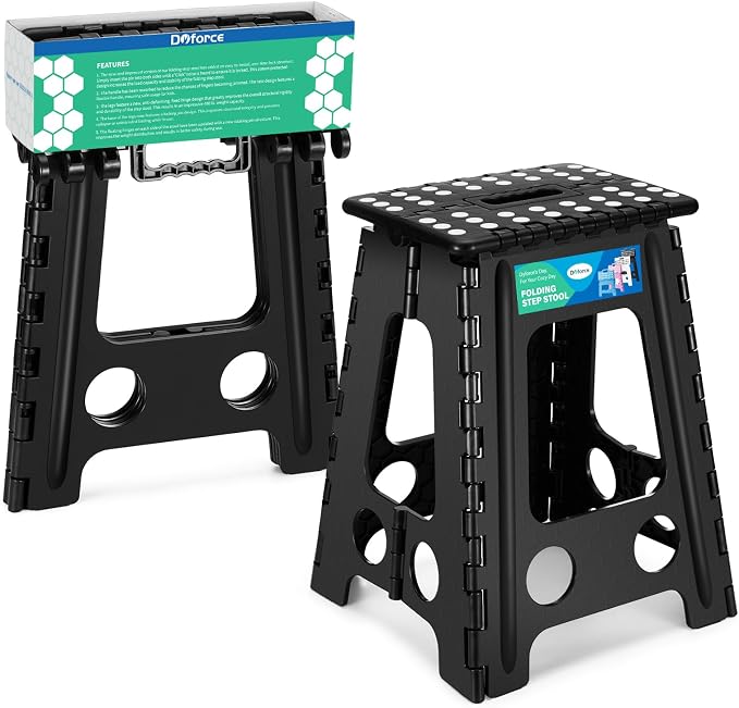 Dyforce Folding Step Stool 17.5 Inch,400lbs Foldable Step Stool for Adults | Step Stool Foldable Black,Non-Slip Plastic Stepping Stool with Carry Handle,Lightweight for Bathroom Kitchen Bedroom Garden by DyforceHomeDecorCOLTD