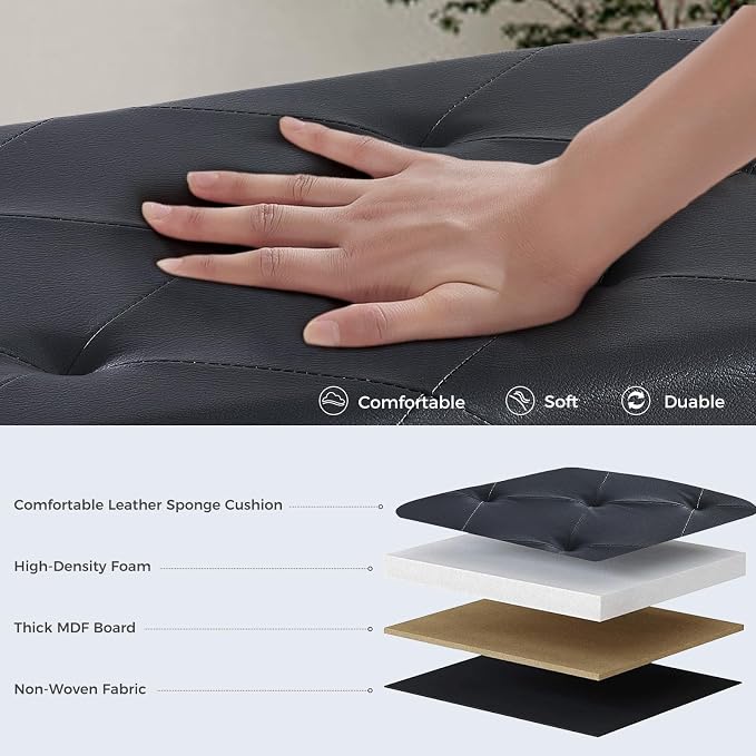 DUMOS 43 Inch Folding Storage Ottoman Bench, Large Ottoman with Storage | Storage Chest with Padded Seat, End of Bed Foot Rest Stool for Bedroom Living Room, Load 660 lbs, Synthetic Leather, Black - Image 5