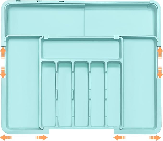 Silverware Organizer Expandable Kitchen Utensil Drawer Organizer Large BPA Free Adjustable Cutlery Silverware Tray for Spoons Forks Knives Storage Divider for Kitchen Flatware 6-9 Slots Turquoise by Spaclear