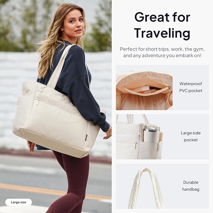 TOPEAST Tote Bag for Women Puffer Travel Carry On Bags with Laptop Compartment & Cup Holder Work Tote for Weekend Overnight - Image 2