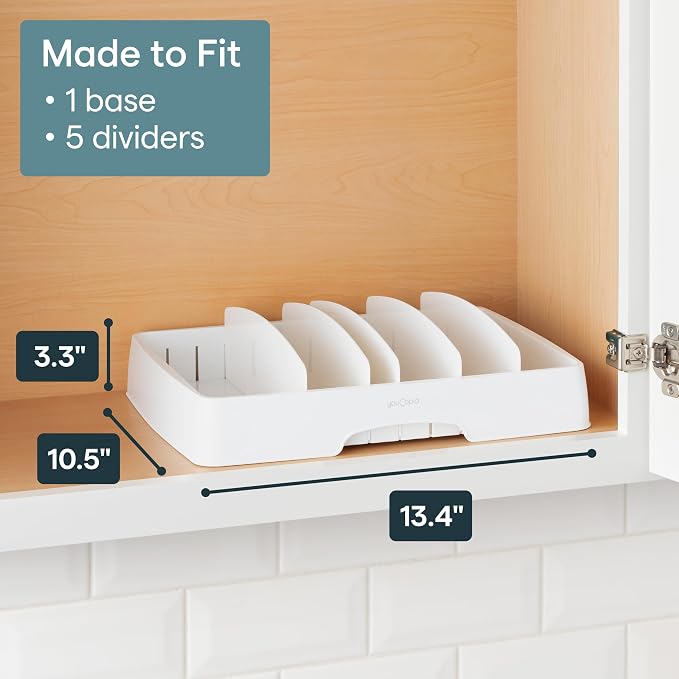 YouCopia StoraLid Food Container Lid Organizer for Kitchen Cabinet Storage with 5 Adjustable Dividers, 10.5''D × 13.4''W × 3.3''H, Large Classic Edition, White - Image 5