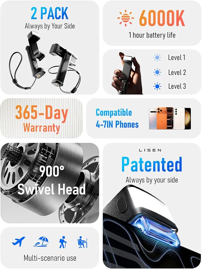 LISEN Airplane Travel Essentials (LED) Phone Stand Holder for Desk 2026 Airplane Gadgets 2026 Women Men Long Flight Accessories Photographic Lighting Flash Tubes Kids Gifts，2pack - Image 2