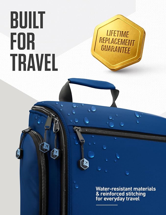 VENTURE 4TH Hanging Travel Toiletry Bag, 18 Compartments - Navy Blue | Hangs on rails, hooks or doors; stands upright. Removable TSA pouch. Water-resistant Nylon 290D Twill, reinforced stitching. - Image 7