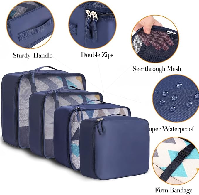 BAGAIL 8 Set Packing Cubes Luggage Packing Organizers for Travel Accessories-Indigo - Image 4