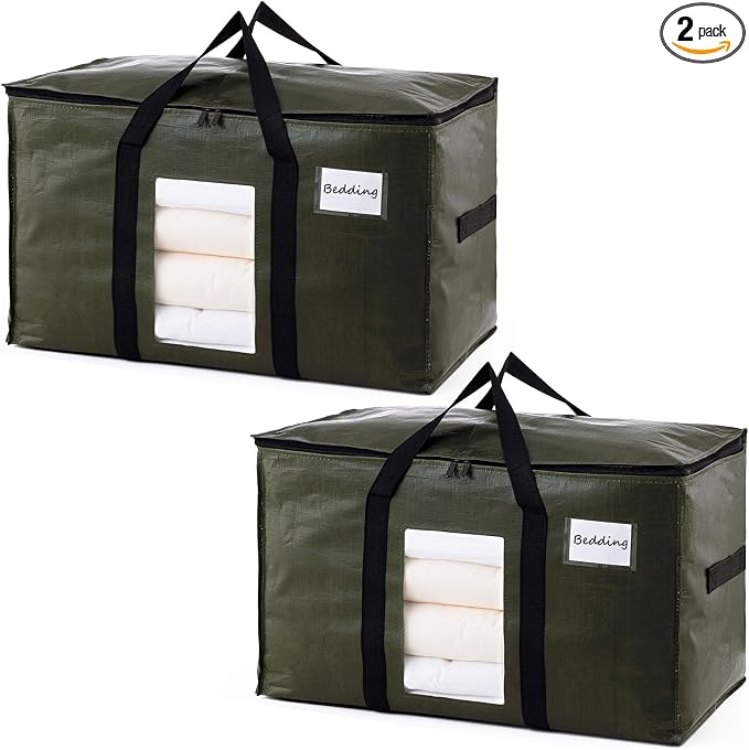 TAILI 2 Pack Green Extra Large Moving Bags,Storage Bag with Visible Window | 93L Heavy Duty Totes For Storage,Wrap Around Handles,Alternative to Moving Boxes, College Dorm,Perfect for Moving by TAILI