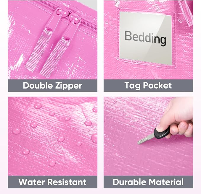 TICONN 2 Pack Extra Large Moving Bags Heavy Duty with Zippers & Carrying Handles, Durable Storage Bags Moving Boxes for Closet Organizers and Storage (2 Pack, Pink) - Image 6