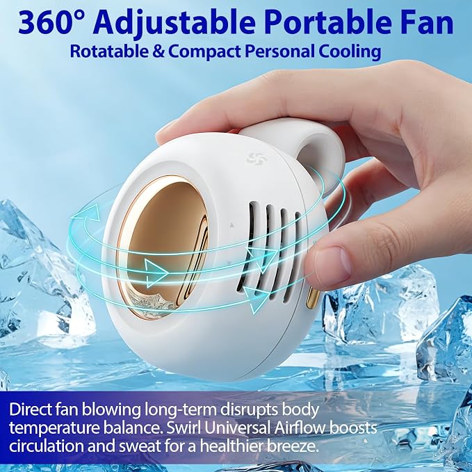 jintion Handheld Fan Portable Neck Waist Personal Mini Clip on Hand Fans Rechargeable Wearable for Shirt Belt That Deliver Refreshing Cool Breeze Under Held Cooling Wind Small 360° Rotatable - Image 2