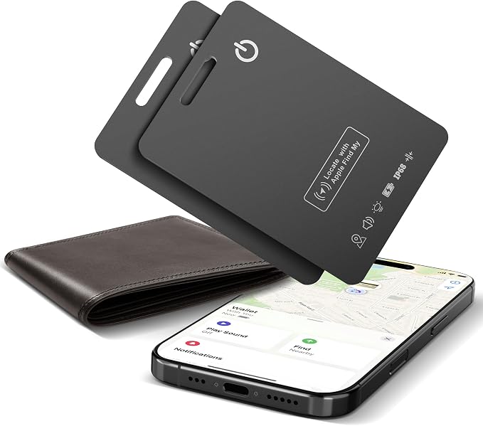 2-Pack Wallet Tracker Cards, Works with Apple Find My | 1.6mm thin, Qi rechargeable, 5-month battery, IP68 waterproof, Left-Behind Alerts, iPhone & iPad compatible by Unknown