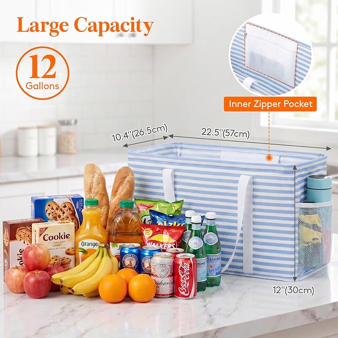 Lifewit Extra Large Tote Bag, Reusable Grocery Bags with Metal Wire Frame and Handles - Image 3