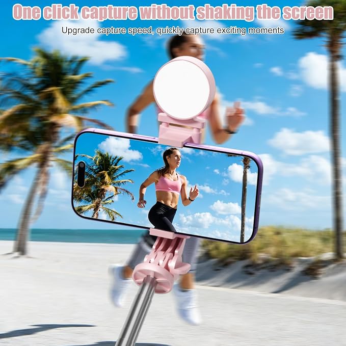 Selfie Stick with Rechargable Remote & Light (1PC), Tripod for iPhone, Cell Phone Stand for Video Recording, Portable Travel Essentials Smartphone Mount Holder, Extendable Vlogging Filming Accessories - Image 6