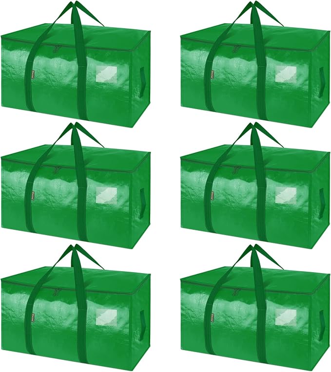 BALEINE 6-Pack Oversized Moving Bags with Reinforced Handles, Heavy-Duty Storage Tote for Clothes, Moving Supplies (Light Green, 6-Pack) by BALEINE