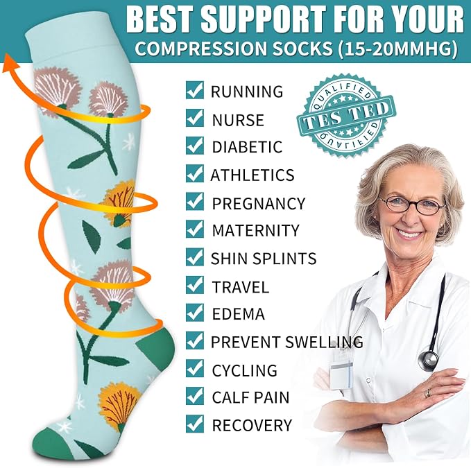 Compression Socks for Women & Men Circulation(6 pairs)-Graduated Supports Socks for Running, Athletic Sports - Image 5