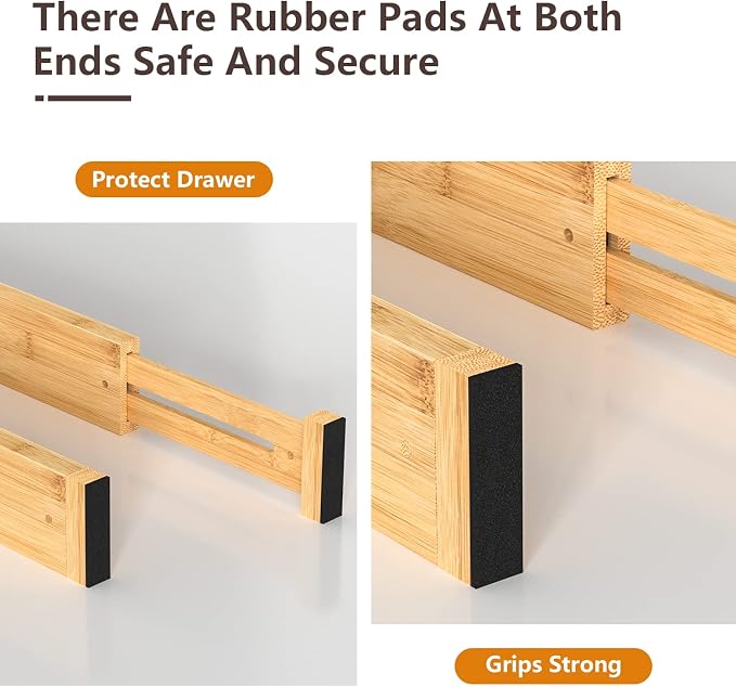 4 PCS Drawer Divider, 17"-22" Adjustable Bamboo Drawer Dividers Organizers, Expandable Separators for Kitchen, Clothes, Dressers, Home, Office - Image 3