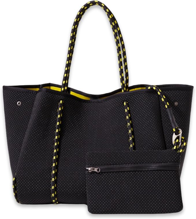 POPUPS Large Neoprene Tote Bag for Women - Everyday Designer Handbag for Travel Work and Beach with Pockets and Zipper Pouch by POPUPSBrand