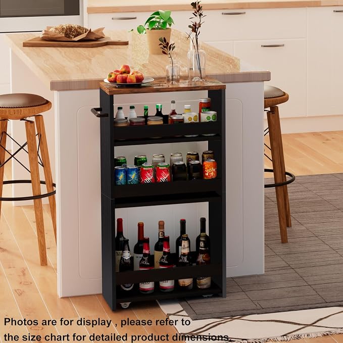 TEAMIX Slim Rolling Storage Cart, Wood 4-Tier Narrow Kitchen/Laundry Cart - Image 2