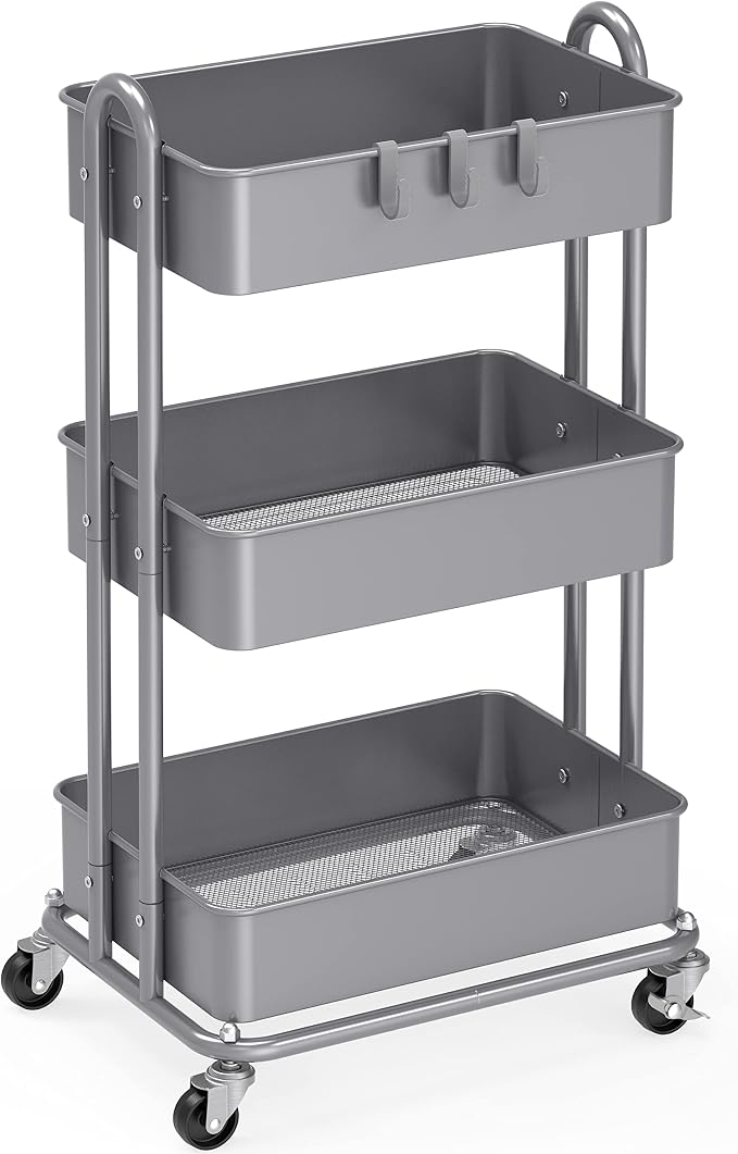 Simple Houseware 3-Tier Heavy Duty Metal Utility Rolling Cart, Silver by SimpleHouseware