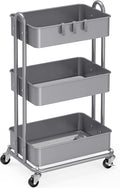 Simple Houseware 3-Tier Heavy Duty Metal Utility Rolling Cart, Silver by SimpleHouseware
