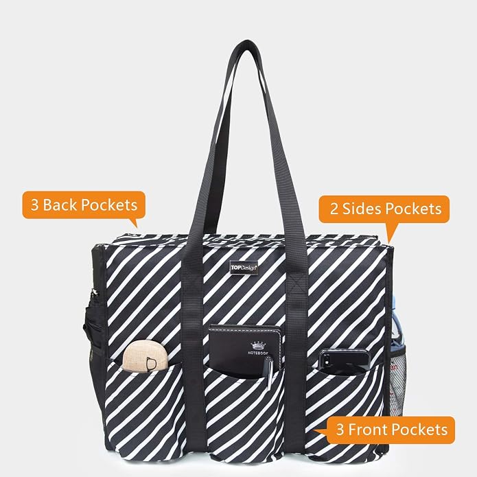 TOPDesign Utility Water Resistant Tote Bag with 13 Pockets, Top Zipper Closure & Thick Bottom Support, for Working Women - Image 3