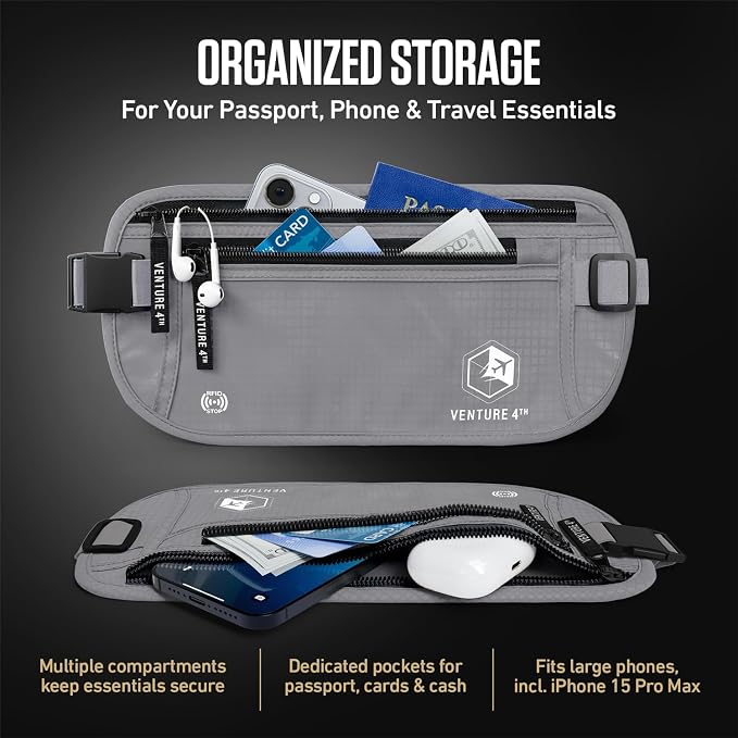 VENTURE 4TH Travel Money Belt with 7 RFID Sleeves - Silver - Image 7