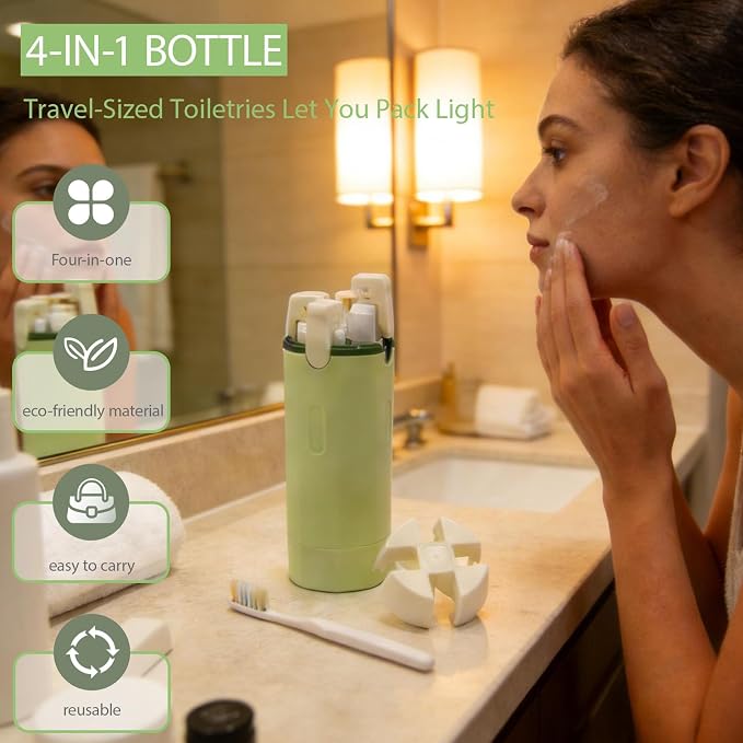 4 in 1 Travel Dispenser Bottle with Cleaning Brush,4 Pack 30ml Leak Proof Refillable Travel Size Toiletries Containers for Shampoo Conditioner,Portable Travel Bottles Set for Vacation Camping & Gym - Image 3