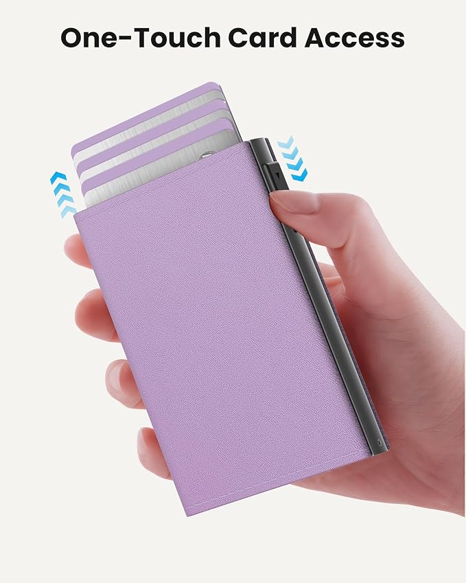 Small Wallet for Women: Slim Pop-Up Card Holder with RFID Blocking, ID Window and Cash Slot for Small Bags, Lavender Purple - Image 2