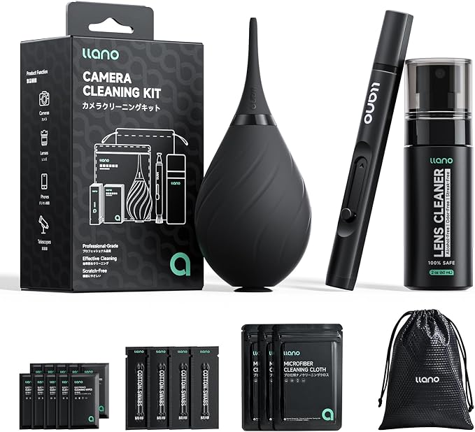 llano Camera Cleaning Kit, 25-in-1 DSLR Mirrorless Camera Lens Cleaner Kit | with Air Blower, Lens Cleaning Pen, 60ml Lens Cleaner Spray, Microfiber Cloths, Swabs, Wet Wipes, Storage Bag for Camera by TheHorizonofPossibility