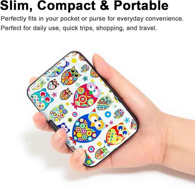 Credit Card Holder for Women Men RFID Blocking Wallet Small Business Metal Slim Mini Aluminum Hard Case (Cute Cartoon Owls) - Image 5