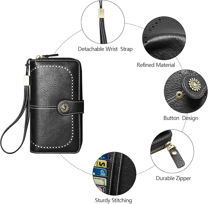 TFKGS Wallet for Women RFID Blocking Leather Large Capacity Card Holder Ladies Phone Clutch Travel Long Purse Wristlet | RFID Blocking - Image 3