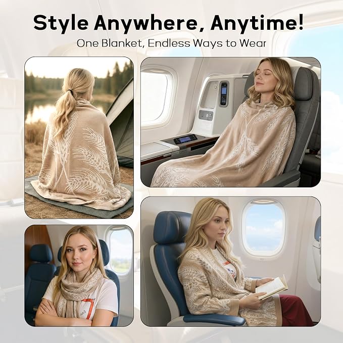 Travel Blanket Airplane - Ultra Soft & Lightweight Knit Design Compact Airplane Blanket,53x72 Inch,Stylish Travel Shawl Wraps for Flights,Office,Home Use,Travel Essentials & Gifts - Image 4