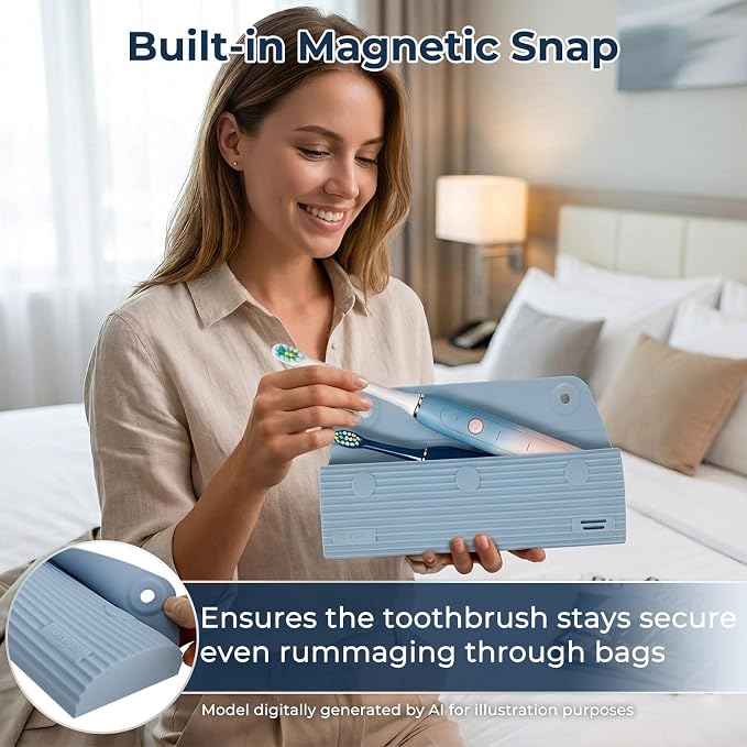 Electric Toothbrush Travel Case with 2 Head Covers, Blue | Waterproof Silicone Case Protects Your Electric Toothbrush During Travel, Gym Visits and Business Trips - Image 6