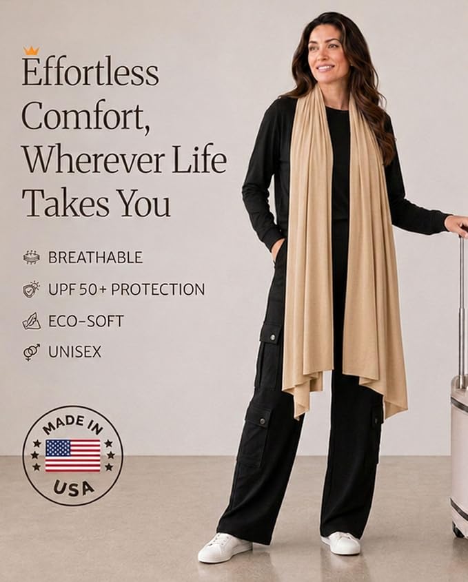 Pashmina Shawl Wraps for Women | USA Made Travel Scarf for Women | Lightweight & Soft Pashmina | Evening Dresses | Travel Scarf Airplane | UPF 50+ Sun Protection | 68x35in - Image 2