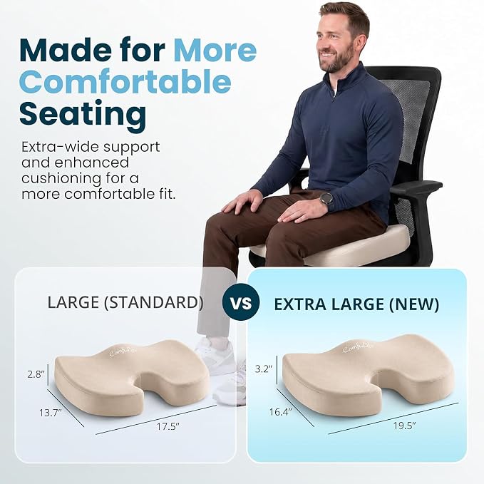 ComfiLife Extra Large Gel & Memory Foam Seat Cushion - Doctor Recommended Office Chair, Car Seat, Lifting Cushion - Back & Sciatica Pain Relief - Wide Seat Cushion for Big & Tall (Beige) - Image 2
