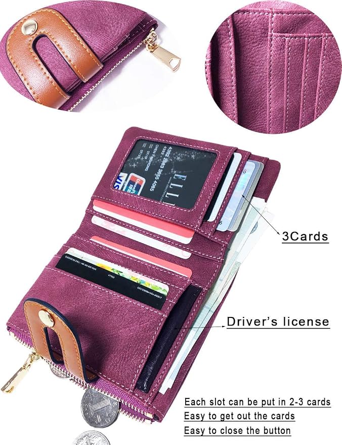 AOXONEL Women's Rfid Small Bifold Leather Wallet Ladies Mini Zipper Coin Purse id card Pocket,Slim Compact Thin - Image 2