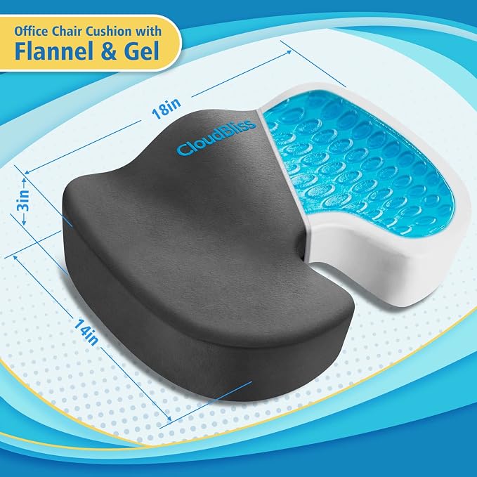 CloudBliss Gel Memory Foam Seat Cushion for Long Sitting, X-Large, Grey | Gel Chair Pad for Tailbone, Coccyx, Sciatica , Soft Suede Cover, Non-Slip , Washable Mesh, for office, home, car - Image 2