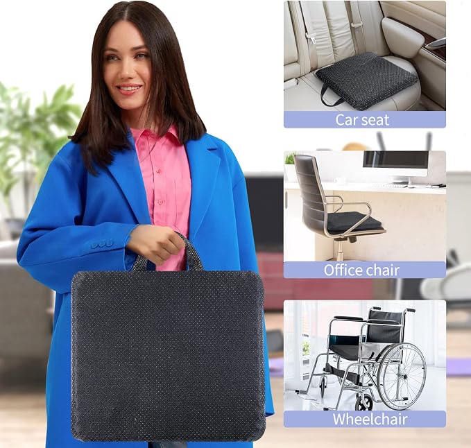 Gel Seat Cushion, for Long Sitting -Double Thick Gel Seat Cushion Breathable Honeycomb Chair Cushion with Non-Slip Cover for Office Chair Car, Wheelchair, Long Trips,Relief Sciatica Pain - Image 7