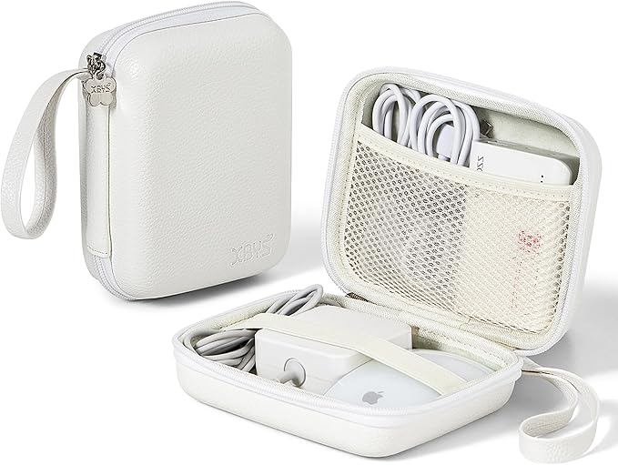 Portable Charger Case, Tech Pouch Travel Organizer, L, White | Hard Shell Electronic Storage for MacBook Power Adapter, Magic Mouse, Charging Cords, Power Bank Laptop Accessories by Linpr