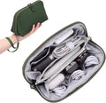 FYY Travel Cable Organizer - 8 Compartments, Lightweight, Water Repellent | With Wrist Strap, Portable Tech Pouch for Cord Charger, Travel and Business Trips Use, Soft Shell Nylon, Green (Medium) by FYY