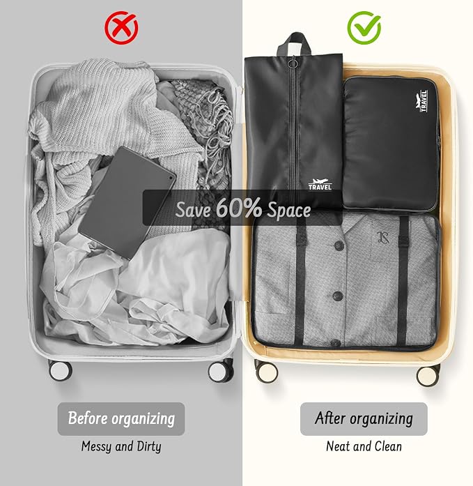 9 Set Packing Cubes for Travel Essentials - Lightweight Carry-On Luggage Organizer Bags with Shoe, Clothes & Laundry Bags for Airplane, Family & Business Travel, Black - Image 8