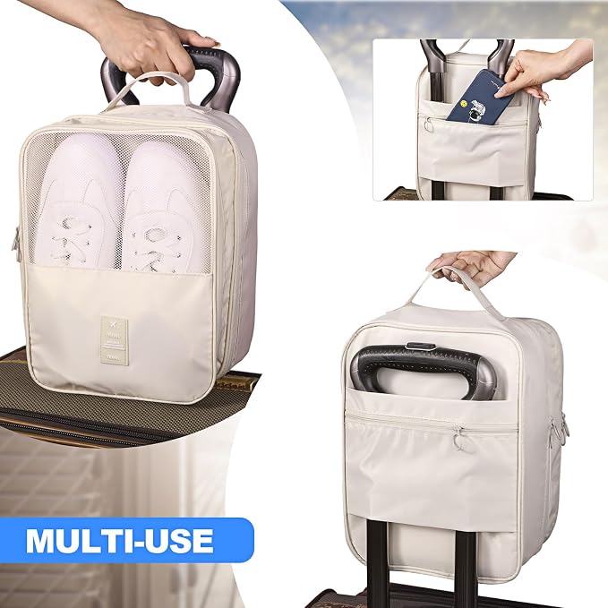 Windyun 2 Pcs Shoe Bags for Travel Holds 3 Pair of Shoes Travel Shoe Bag for Packing Portable Shoe Cubes for Travel and Daily Use(Beige, Gray) - Image 4